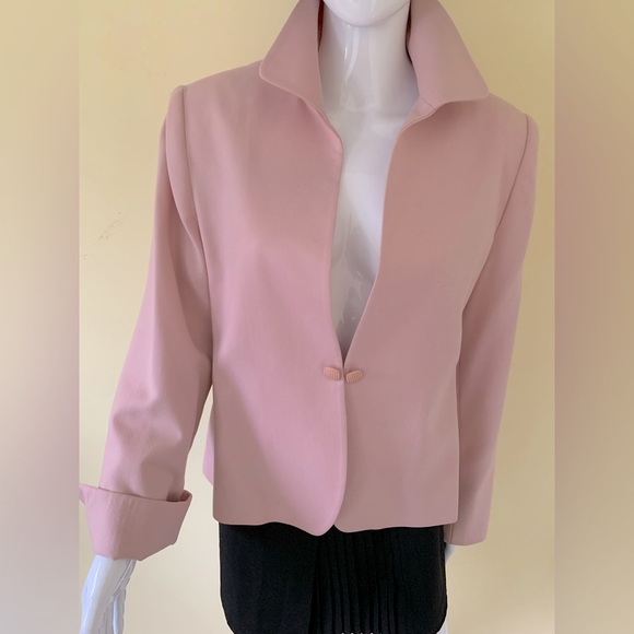 100% fine wool light pink blazer jacket collared single hook & eye closure US 12 - Picture 10 of 16